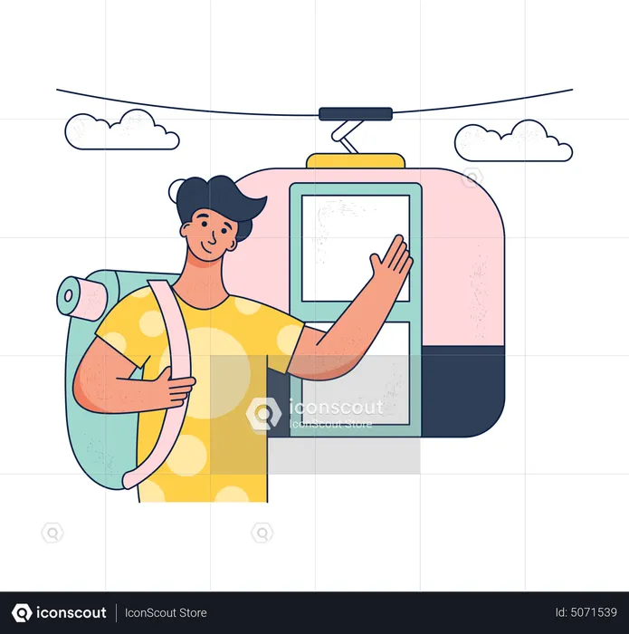 Man going on a cable car  Illustration