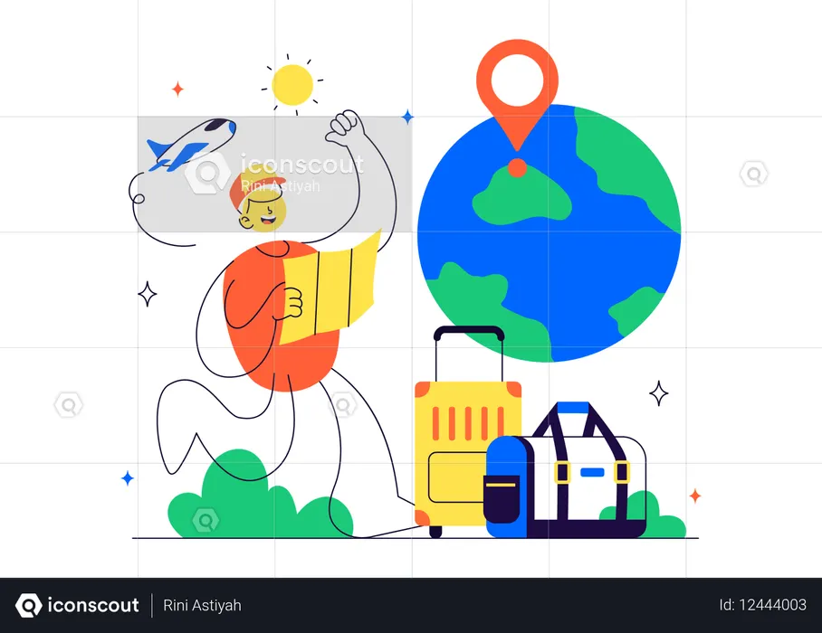 Man going on International Solo Travel  Illustration
