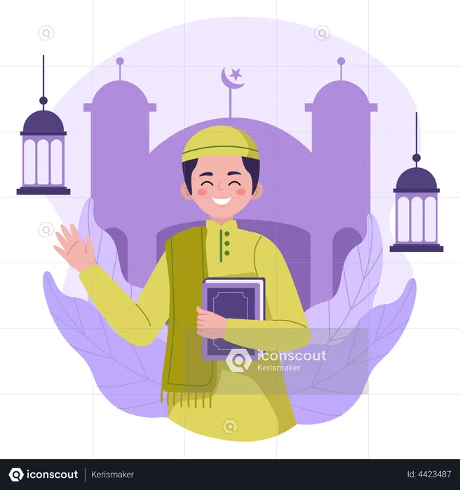 Man going to mosque on ramadan  Illustration