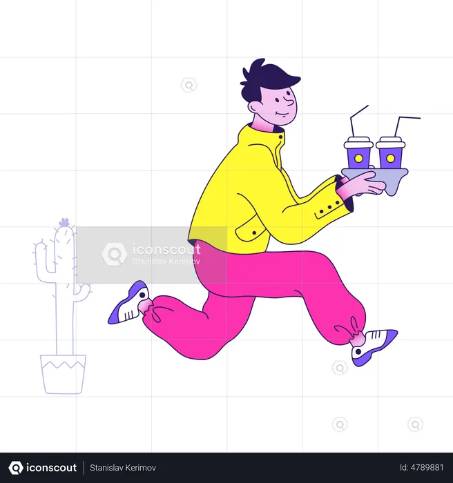 Man going to office while holding coffee cup  Illustration