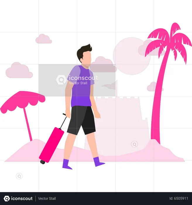 Man going to travel on holiday  Illustration