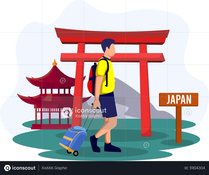 Man going to trip in japan  Illustration