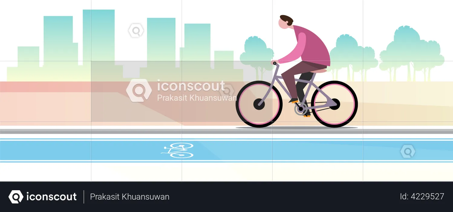 Man going to work by bicycle  Illustration