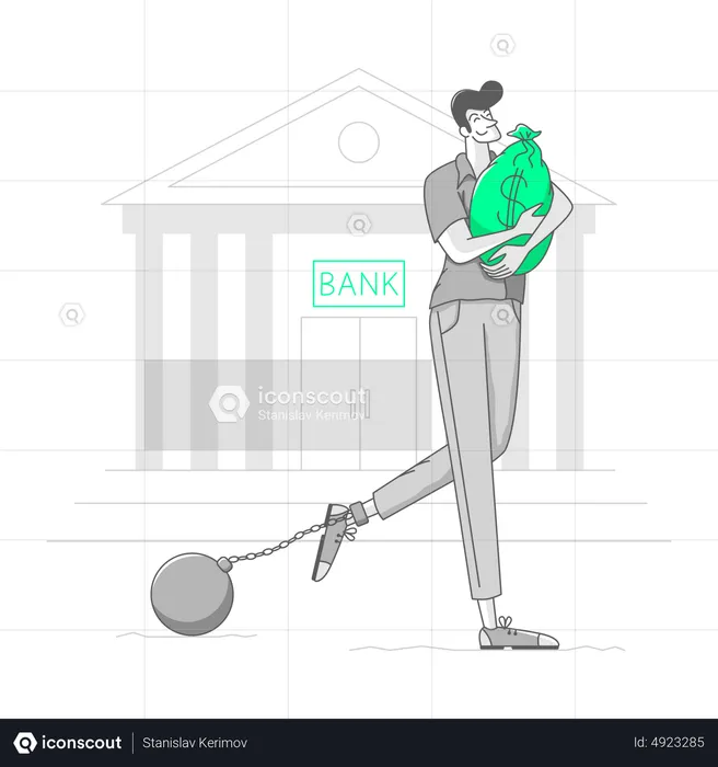 Man got a big loan from the bank  Illustration