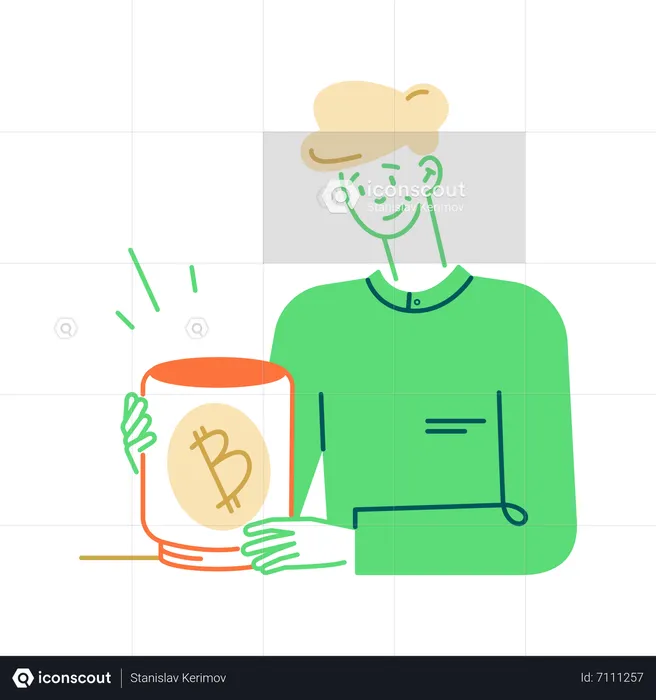 Man got his bitcoin  Illustration