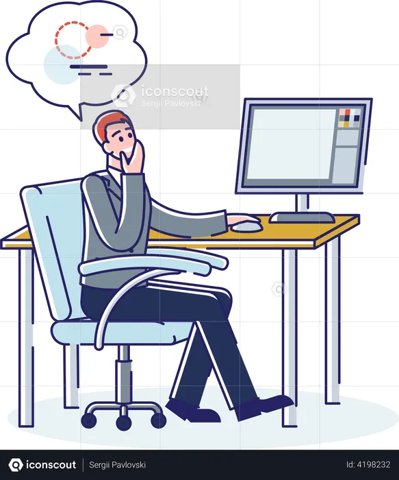 Man graphic designer thinking at website design decision and ux interface  Illustration