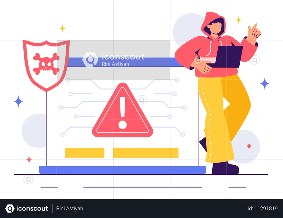 サイバーセキュリティ倫理ハッキングに取り組む男性ハッカー  イラスト