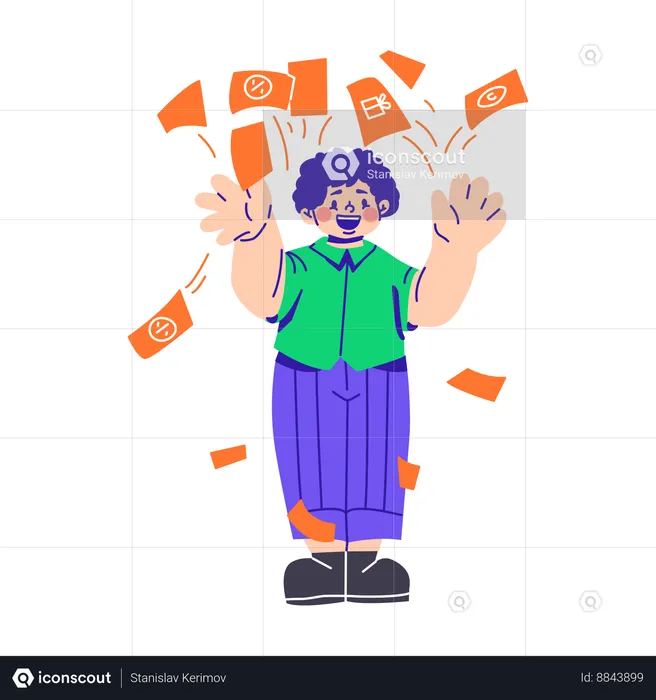Man Handing Out Discount Coupons  Illustration