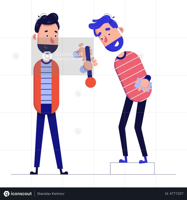 Man hands a colleague a microphone  Illustration