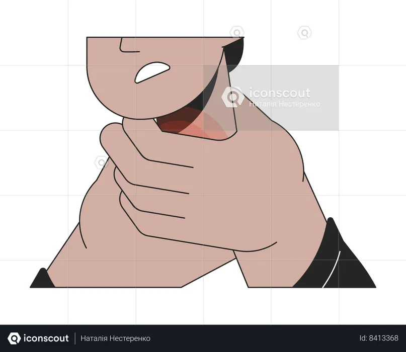 Man hands around sore throat  Illustration