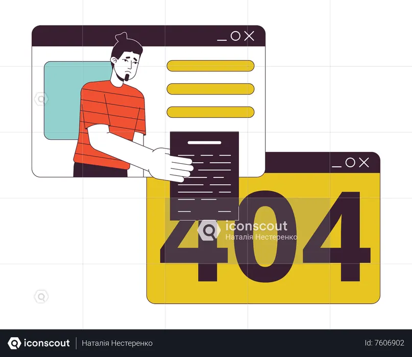 Man hands over blank to browse window error 404  Illustration