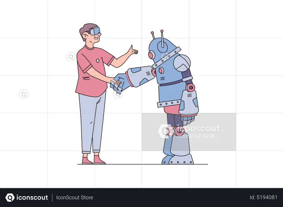 Man handshaking with Virtual Friend  Illustration