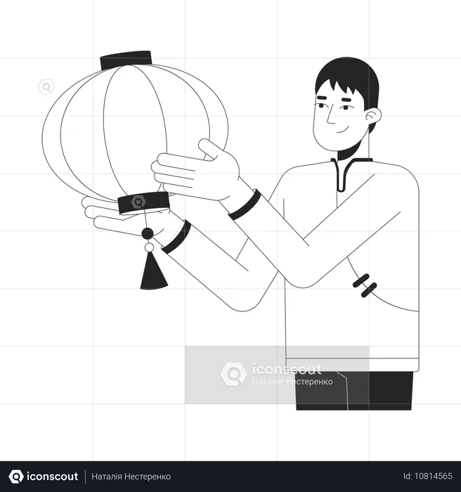 Man hanging paper lantern  Illustration