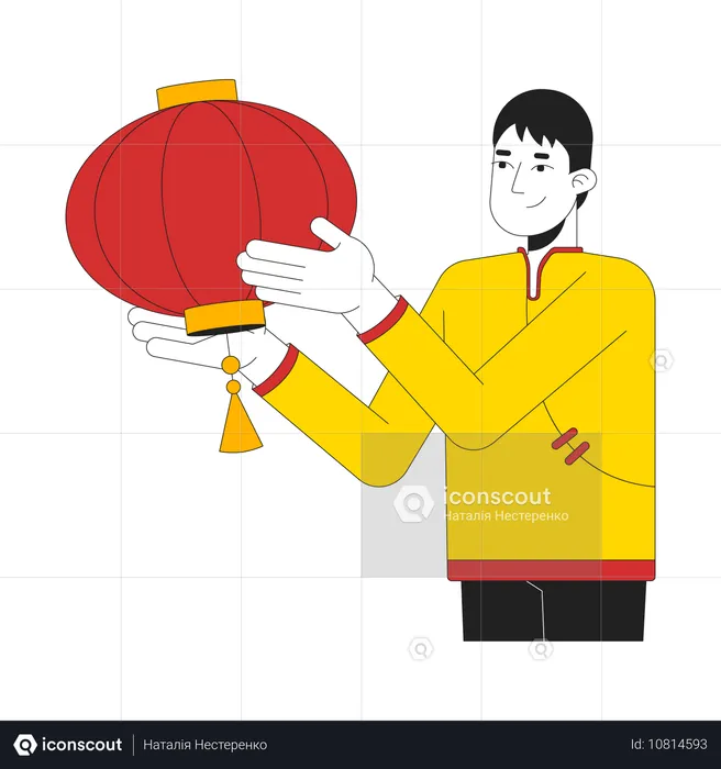 Man hanging paper lantern  Illustration