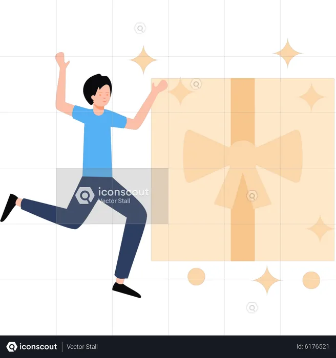Man happy after receiving gift  Illustration