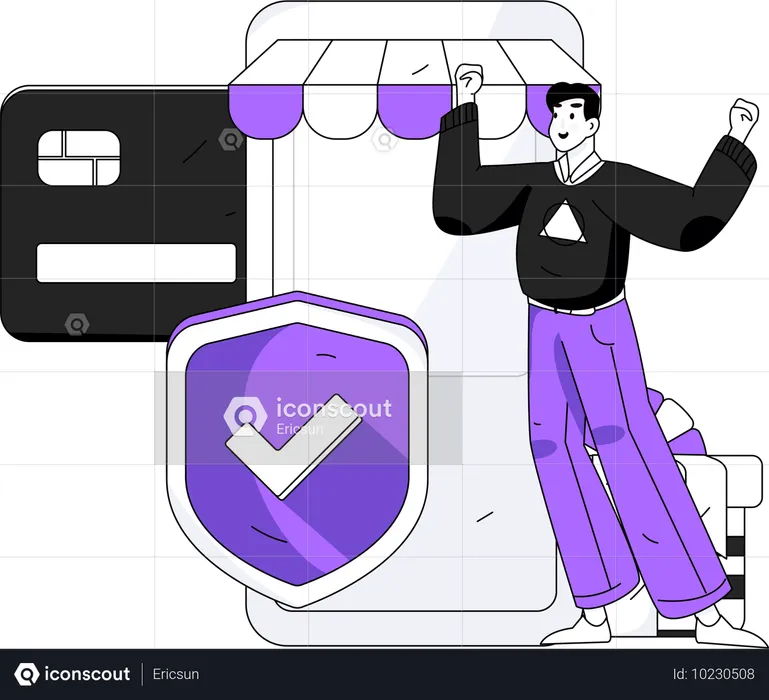 Man happy for payment done successfully with payment security  Illustration