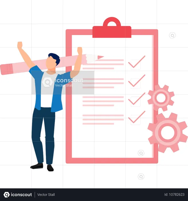 Man happy with chart document analysis  Illustration