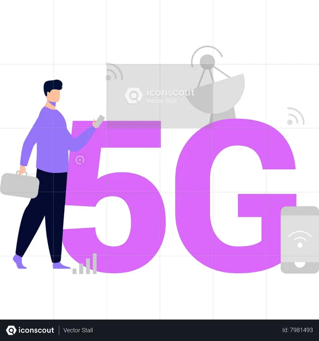 Man has 5G network  Illustration