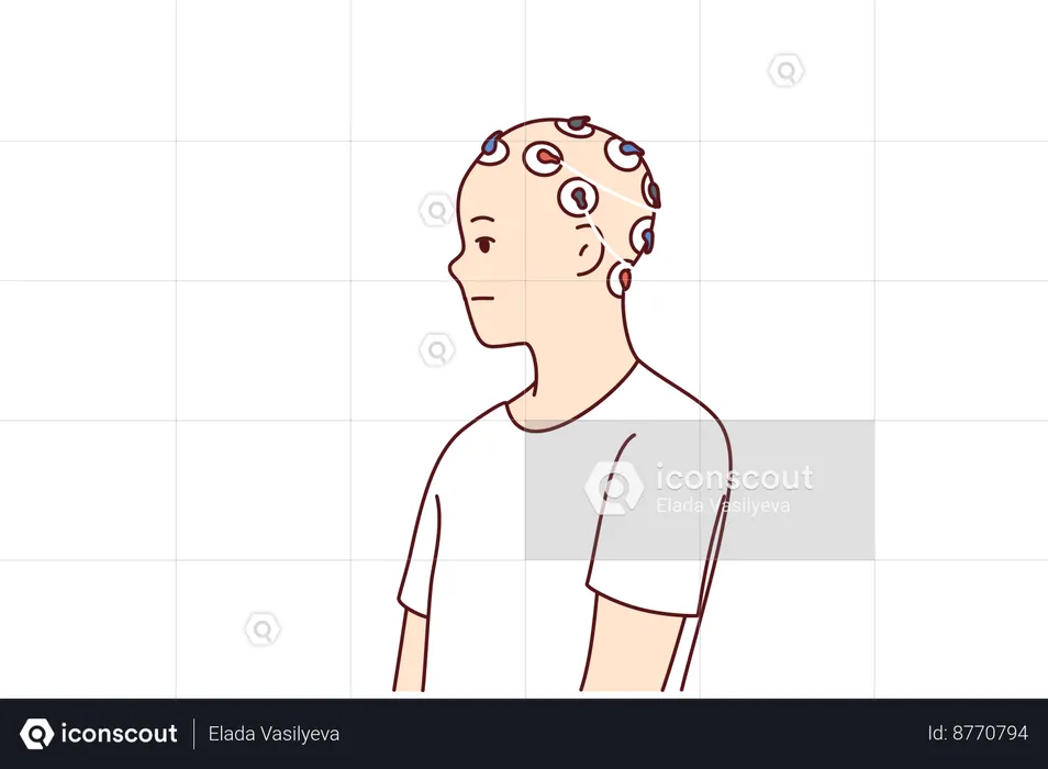 Man have electrodes connected to head to study brain activity  Illustration