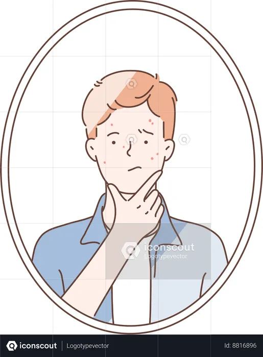Man have face pimples  Illustration