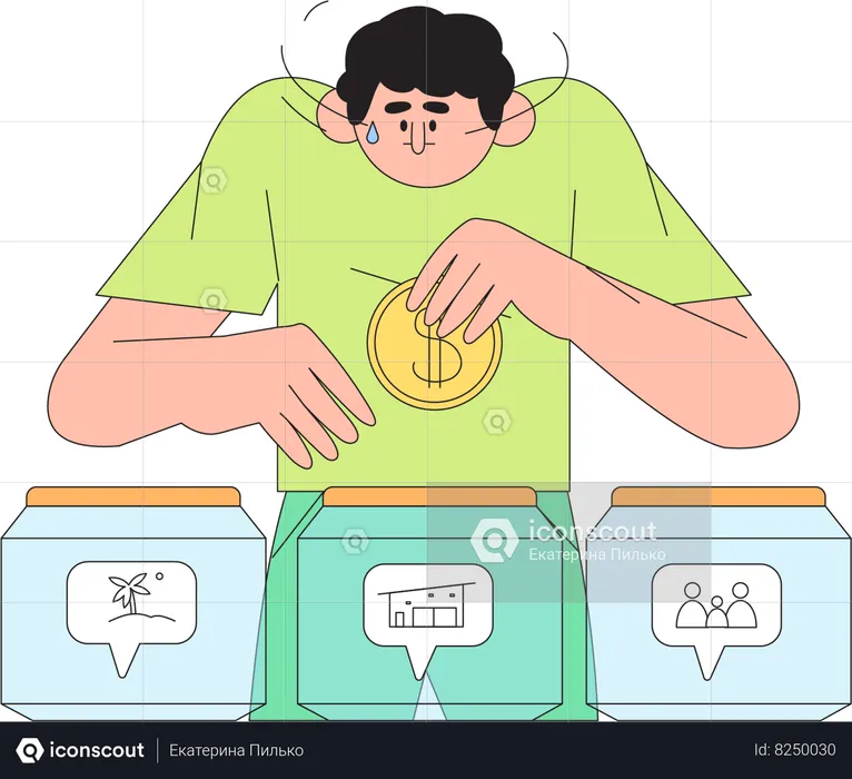 Man have problems with savings  Illustration