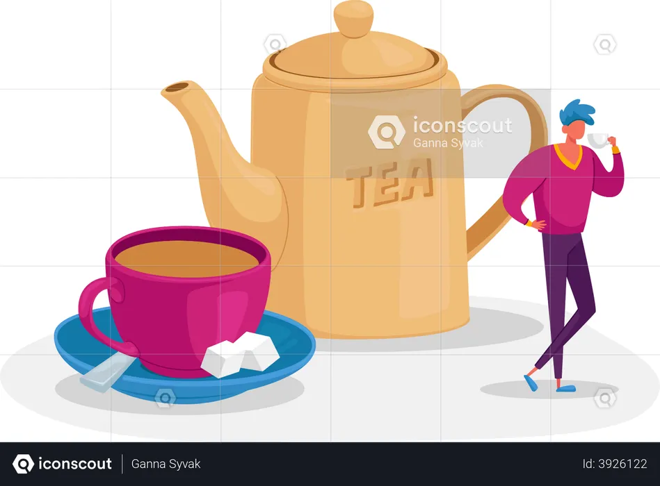 Man having a cup of tea  Illustration