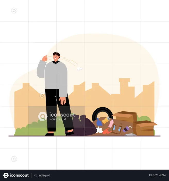 Man having bad smell from garbage  Illustration