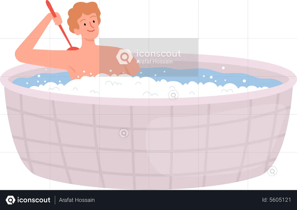 Man Having Bath  Illustration