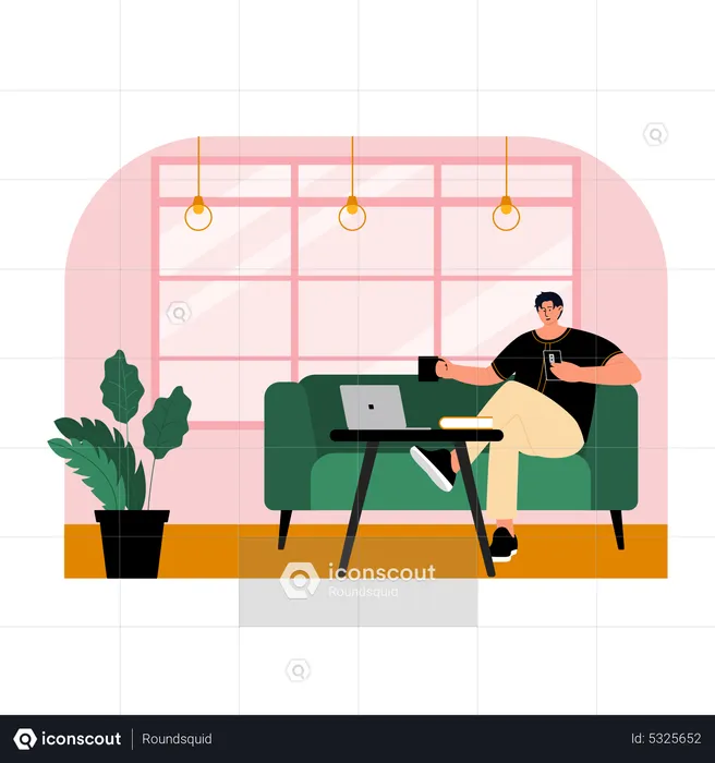 Man having coffee while sitting at cafe  Illustration