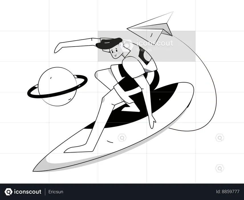 Man having fun while surfing in space  Illustration