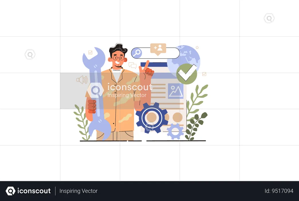 Man having Idea of search engine optimization  Illustration