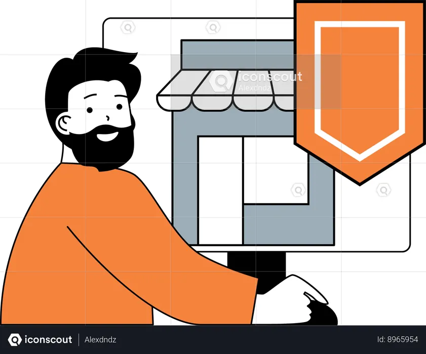 Man having online property insurance  Illustration