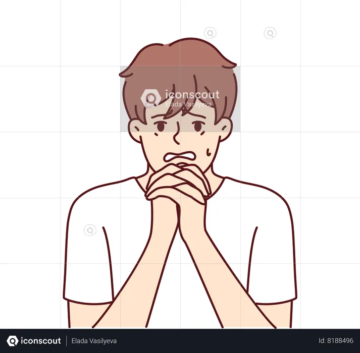 Man having problems praying to god to solve his problem  Illustration