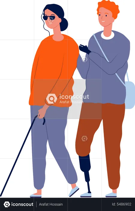 Man helping blind woman  Illustration
