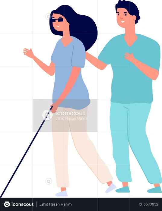 Man helping blind woman  Illustration