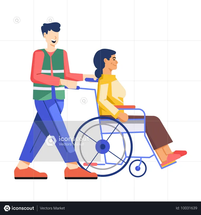 Man Helping Elderly disabled woman  Illustration