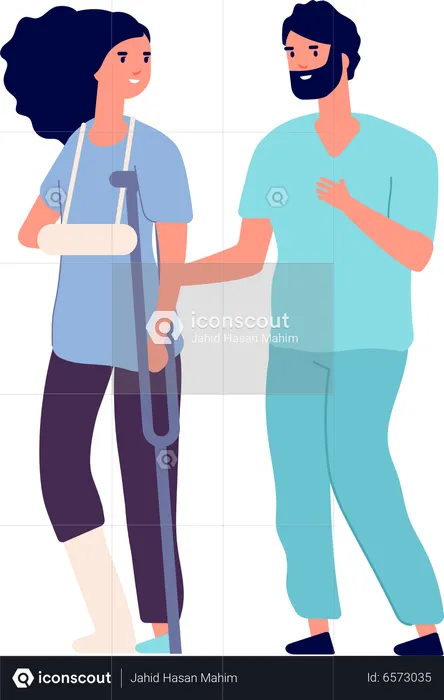 Man helping handicap woman  Illustration