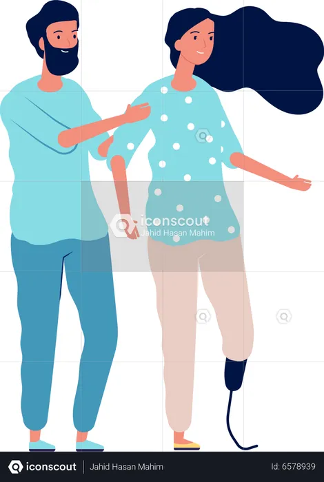 Man helping handicap woman  Illustration