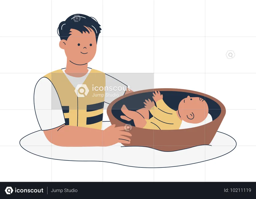 Man Helping Infant Child from Flood  Illustration