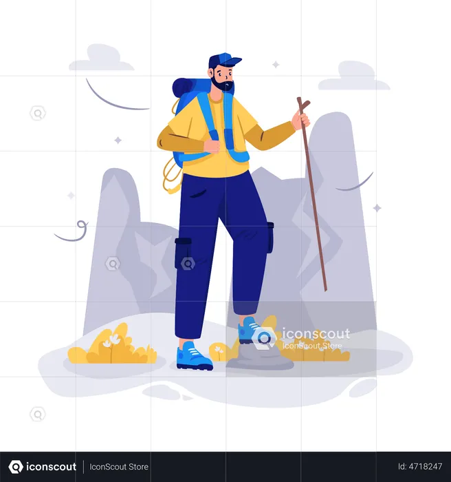 Man hiking mountain  Illustration