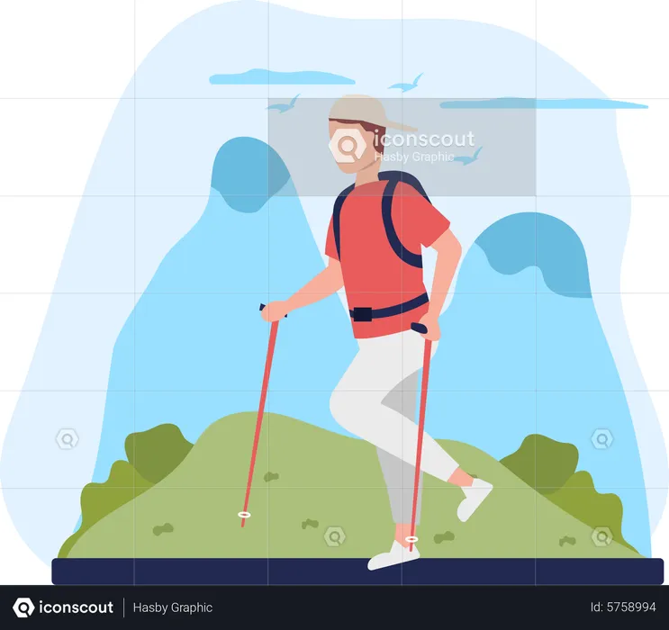 Man hiking mountain  Illustration