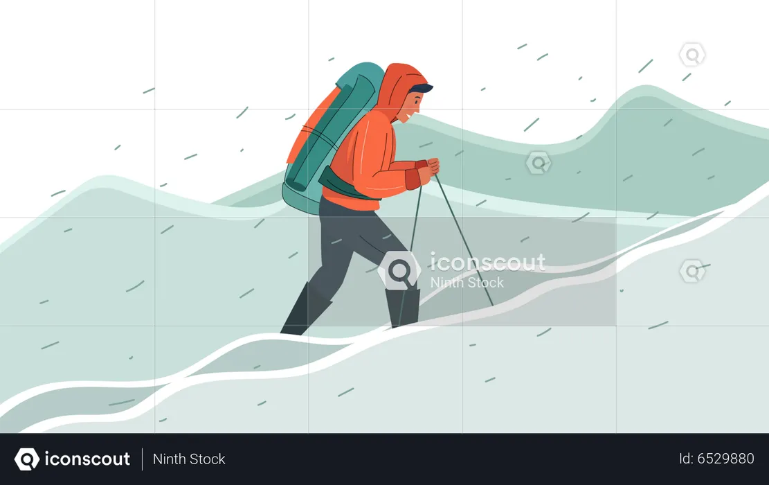 Man hiking on mountain  Illustration
