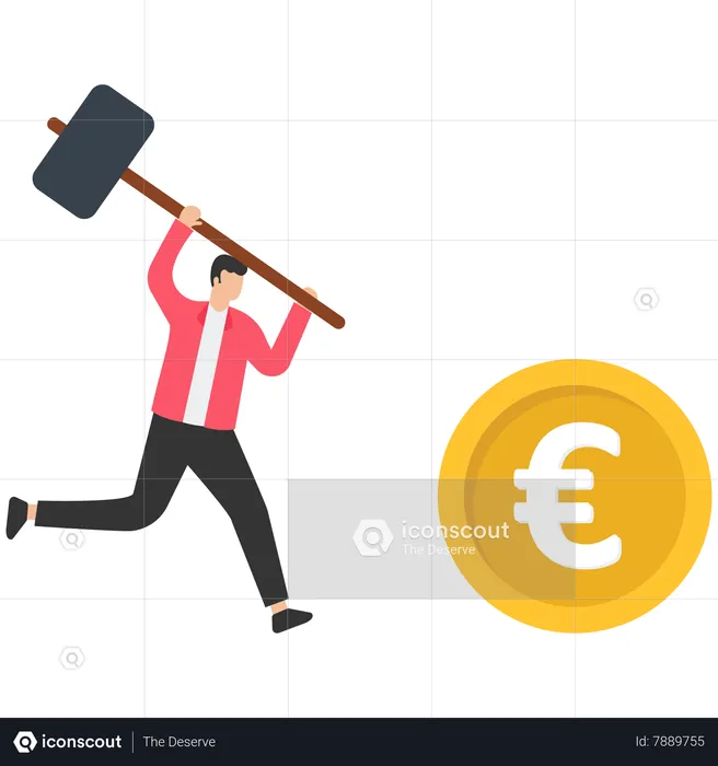 Man hits the Euro with a hammer  Illustration