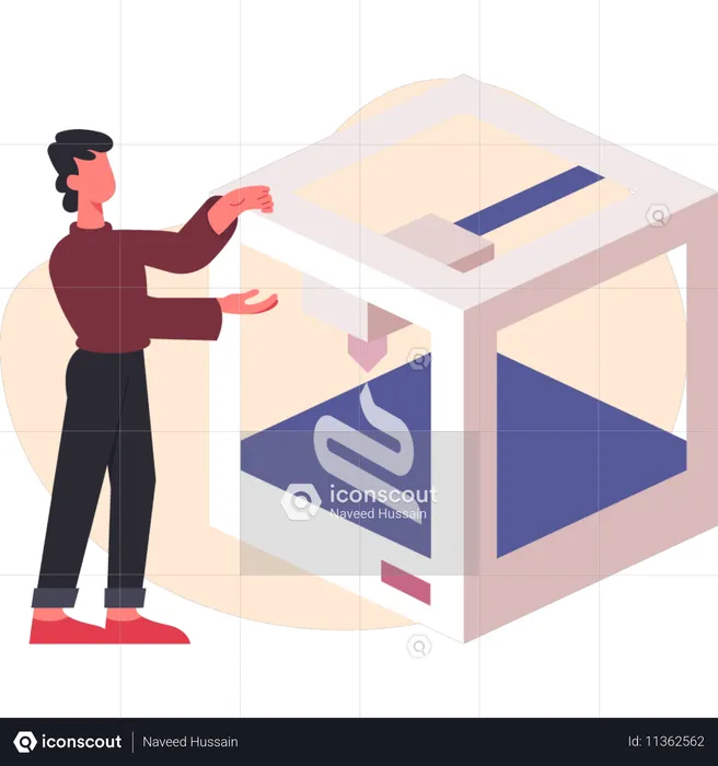 Man holding 3D box  Illustration