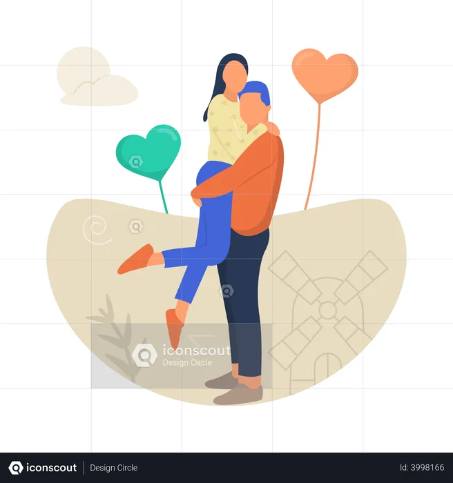 Man holding and hugging girl on valentines day  Illustration