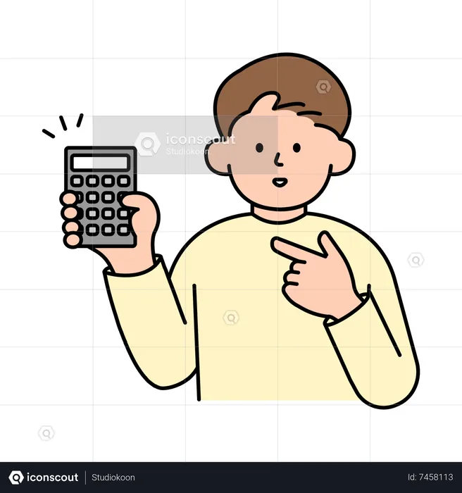 Man Holding and Pointing to Calculator  Illustration
