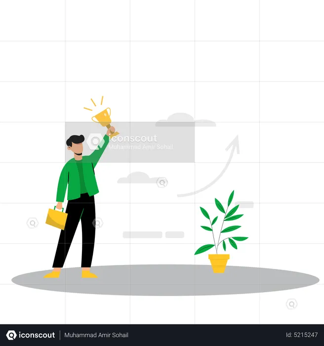 Man holding award  Illustration