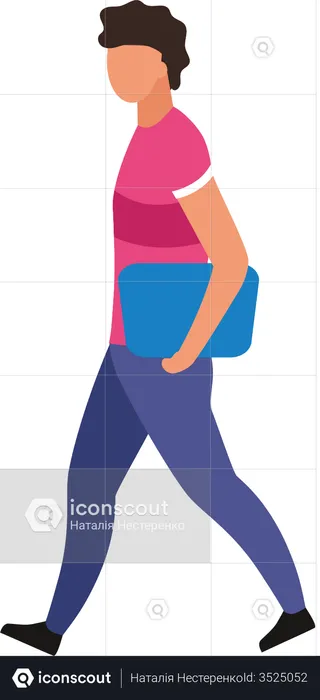 Man holding bag in hand while walking  Illustration