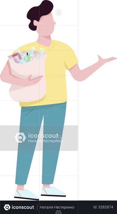 Man holding bag with garbage  Illustration