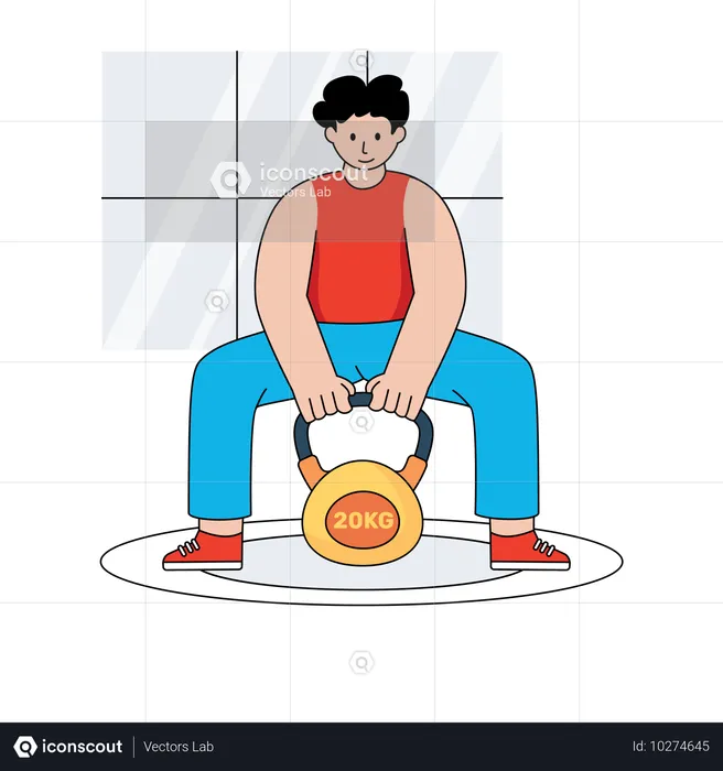 Man holding barbell for muscle training  Illustration